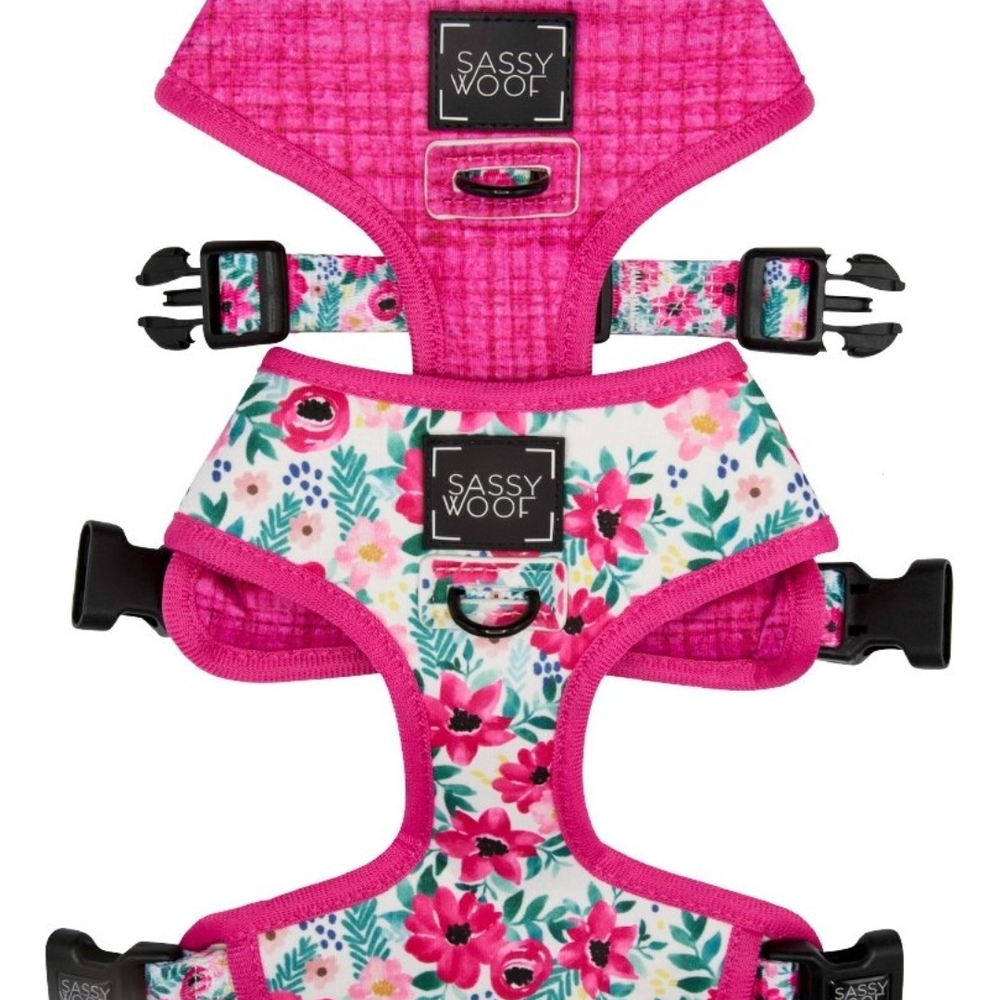 Pink Floral Dog Harness with Adjustable Straps